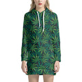 Dark Green Hemp Pattern Print Pullover Hoodie Dress