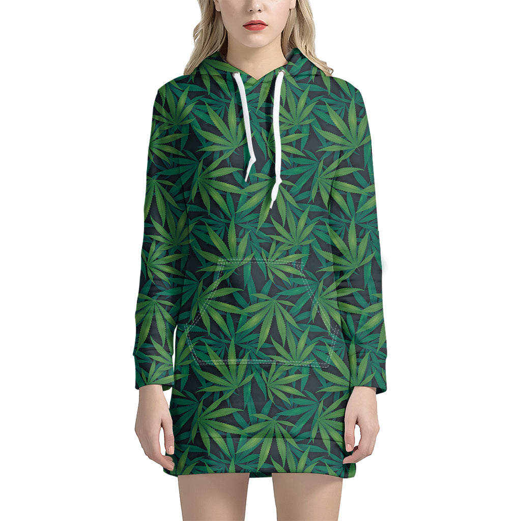 Dark Green Hemp Pattern Print Hoodie Dress