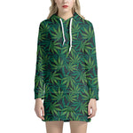 Dark Green Hemp Pattern Print Hoodie Dress