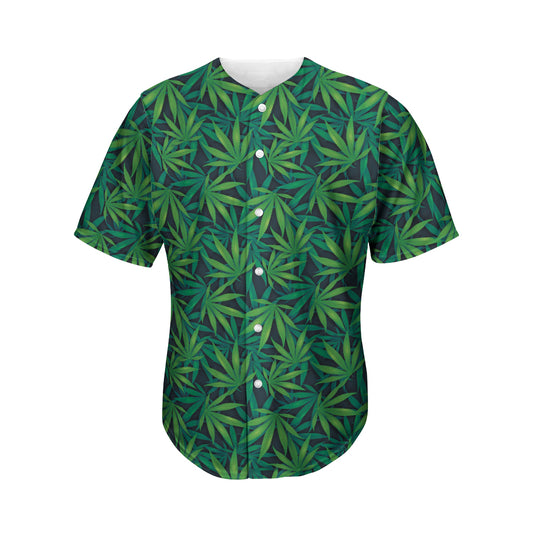 Dark Green Hemp Pattern Print Men's Baseball Jersey