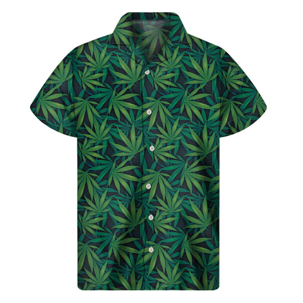 Dark Green Hemp Pattern Print Men's Short Sleeve Shirt