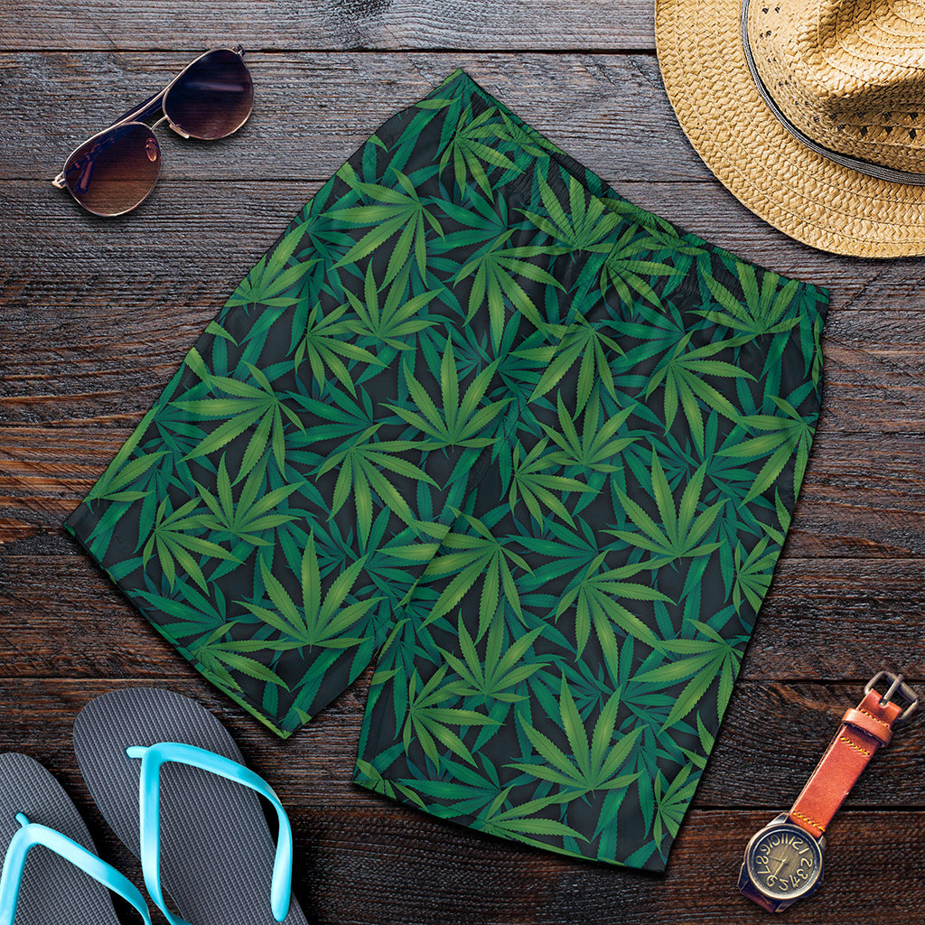 Dark Green Hemp Pattern Print Men's Shorts