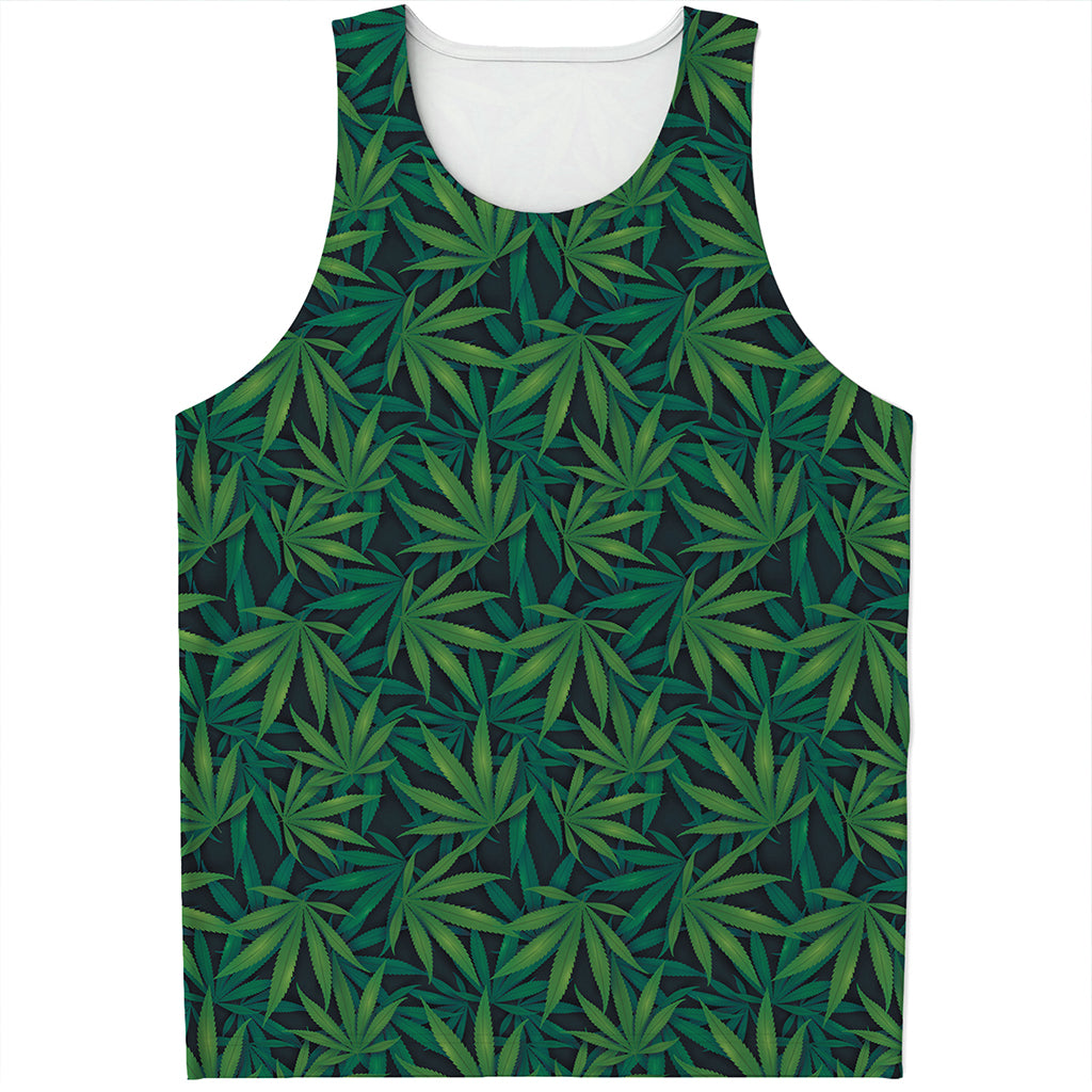 Dark Green Hemp Pattern Print Men's Tank Top