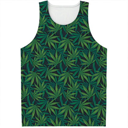 Dark Green Hemp Pattern Print Men's Tank Top