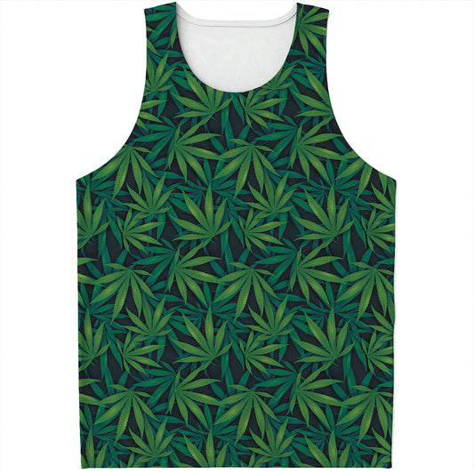 Dark Green Hemp Pattern Print Men's Tank Top