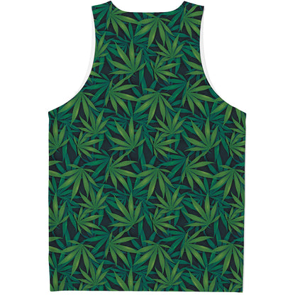 Dark Green Hemp Pattern Print Men's Tank Top