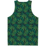 Dark Green Hemp Pattern Print Men's Tank Top