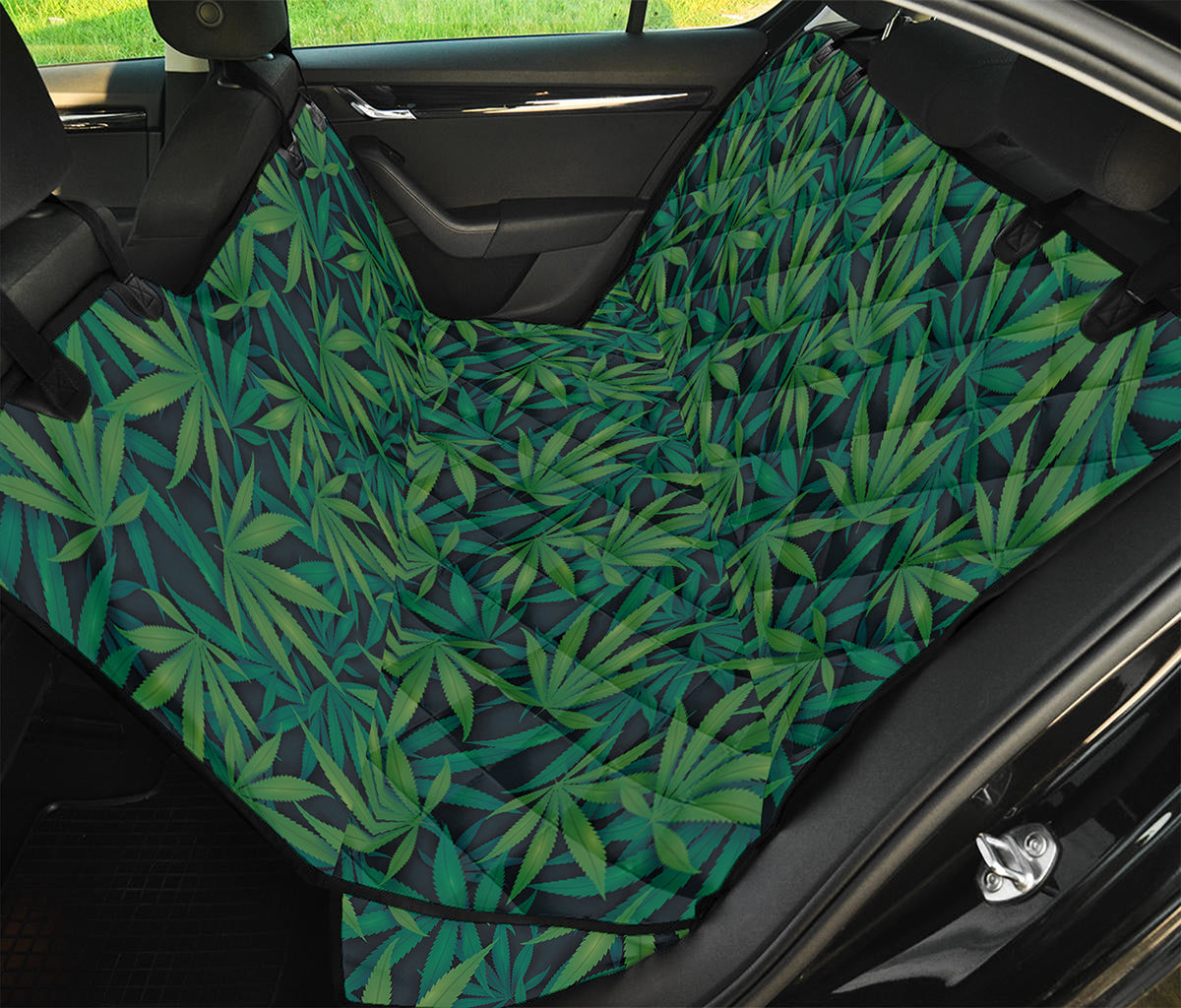 Dark Green Hemp Pattern Print Pet Car Back Seat Cover