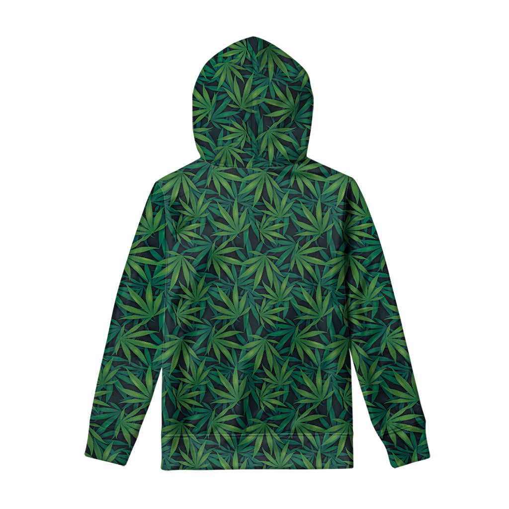 Dark Green Hemp Pattern Print Pullover Hoodie