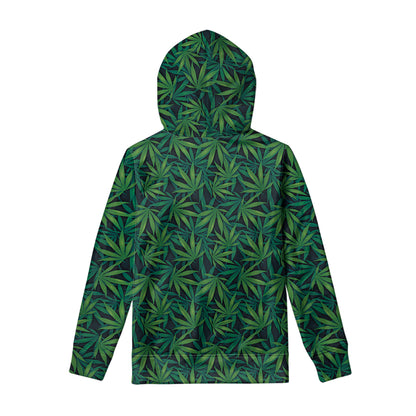 Dark Green Hemp Pattern Print Pullover Hoodie