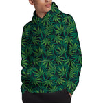 Dark Green Hemp Pattern Print Pullover Hoodie