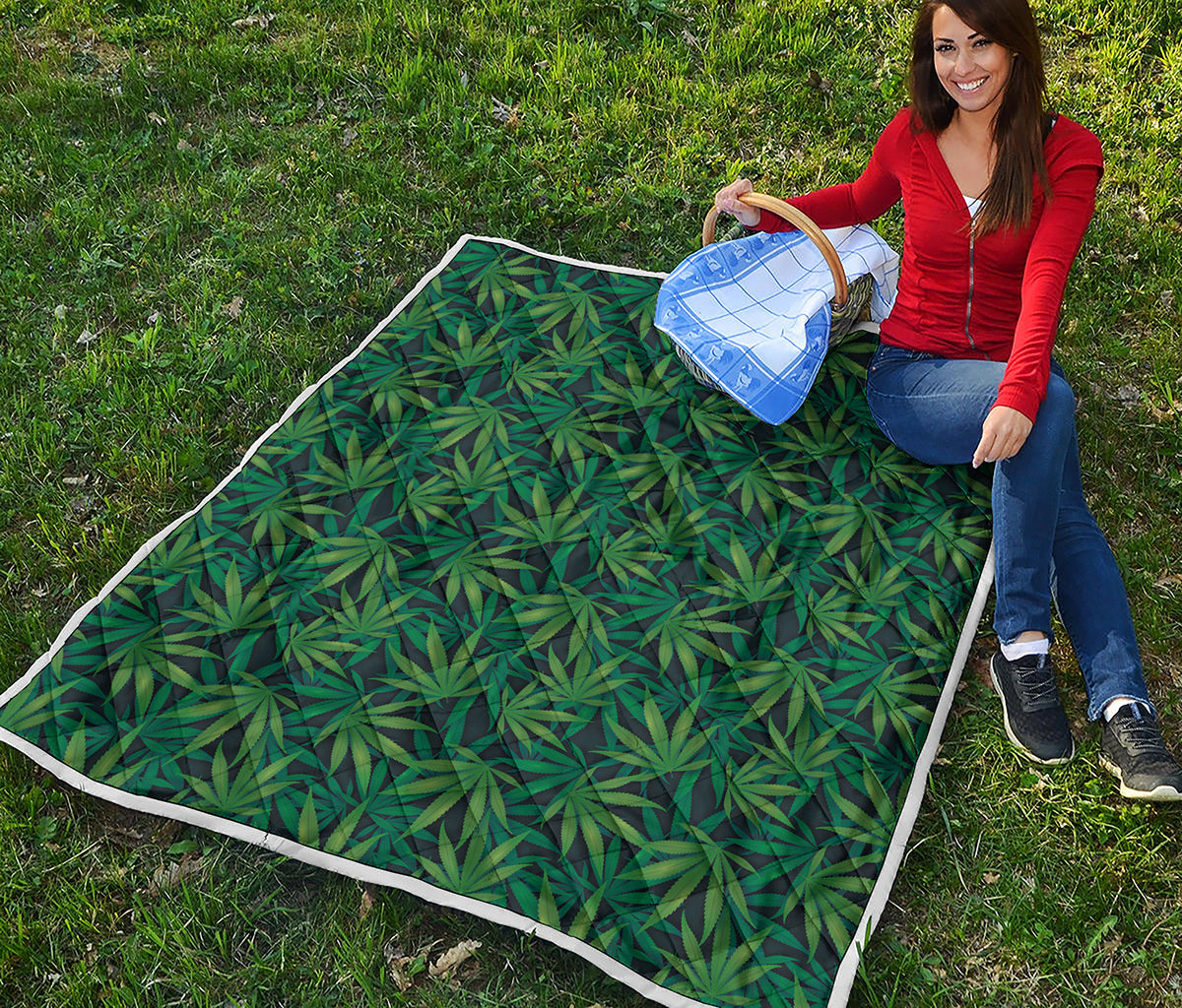 Dark Green Hemp Pattern Print Quilt