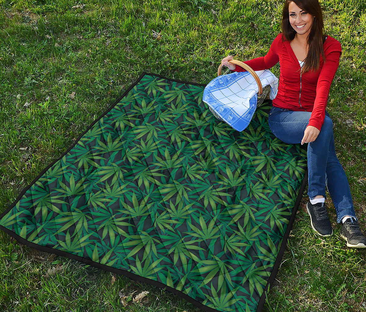 Dark Green Hemp Pattern Print Quilt
