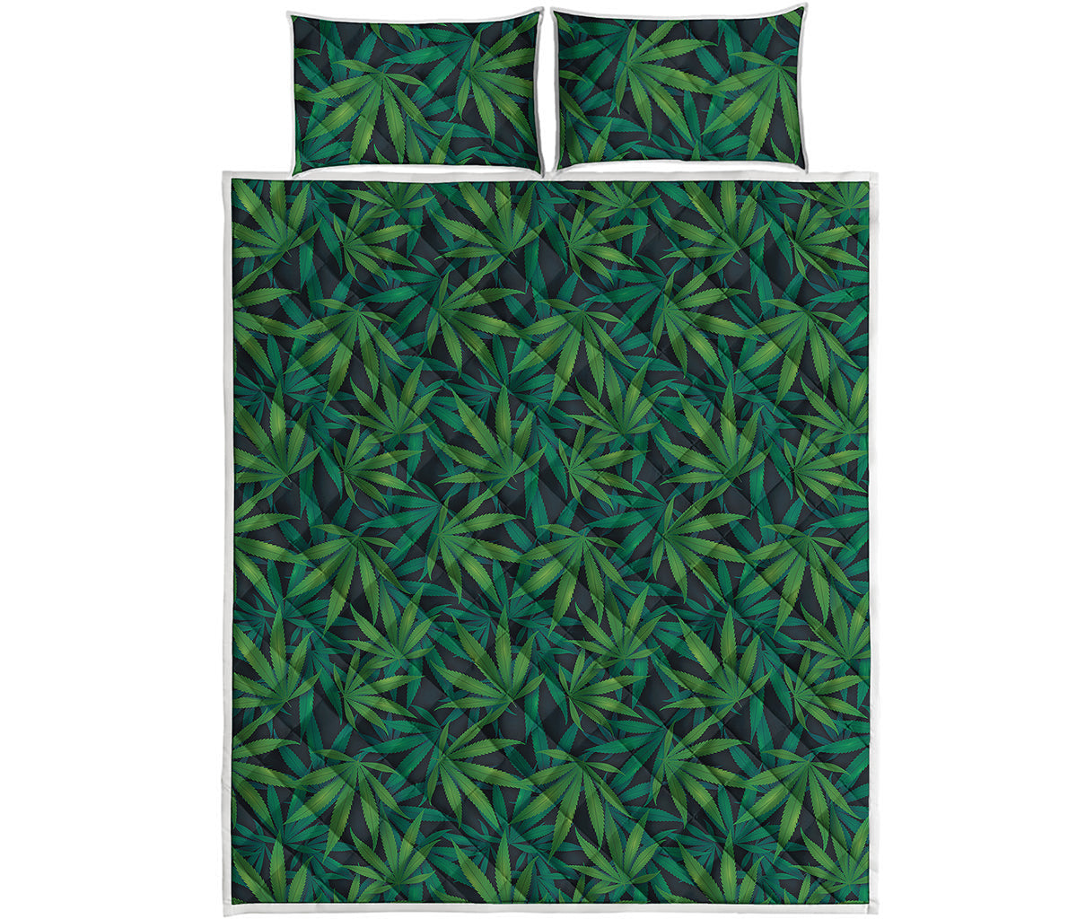 Dark Green Hemp Pattern Print Quilt Bed Set