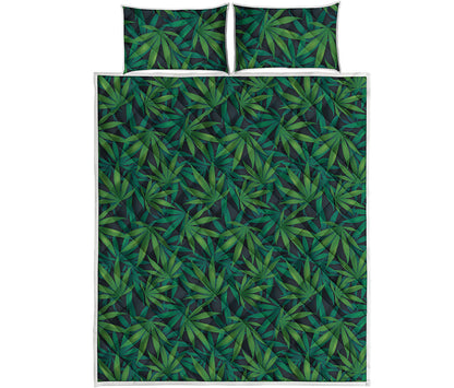 Dark Green Hemp Pattern Print Quilt Bed Set