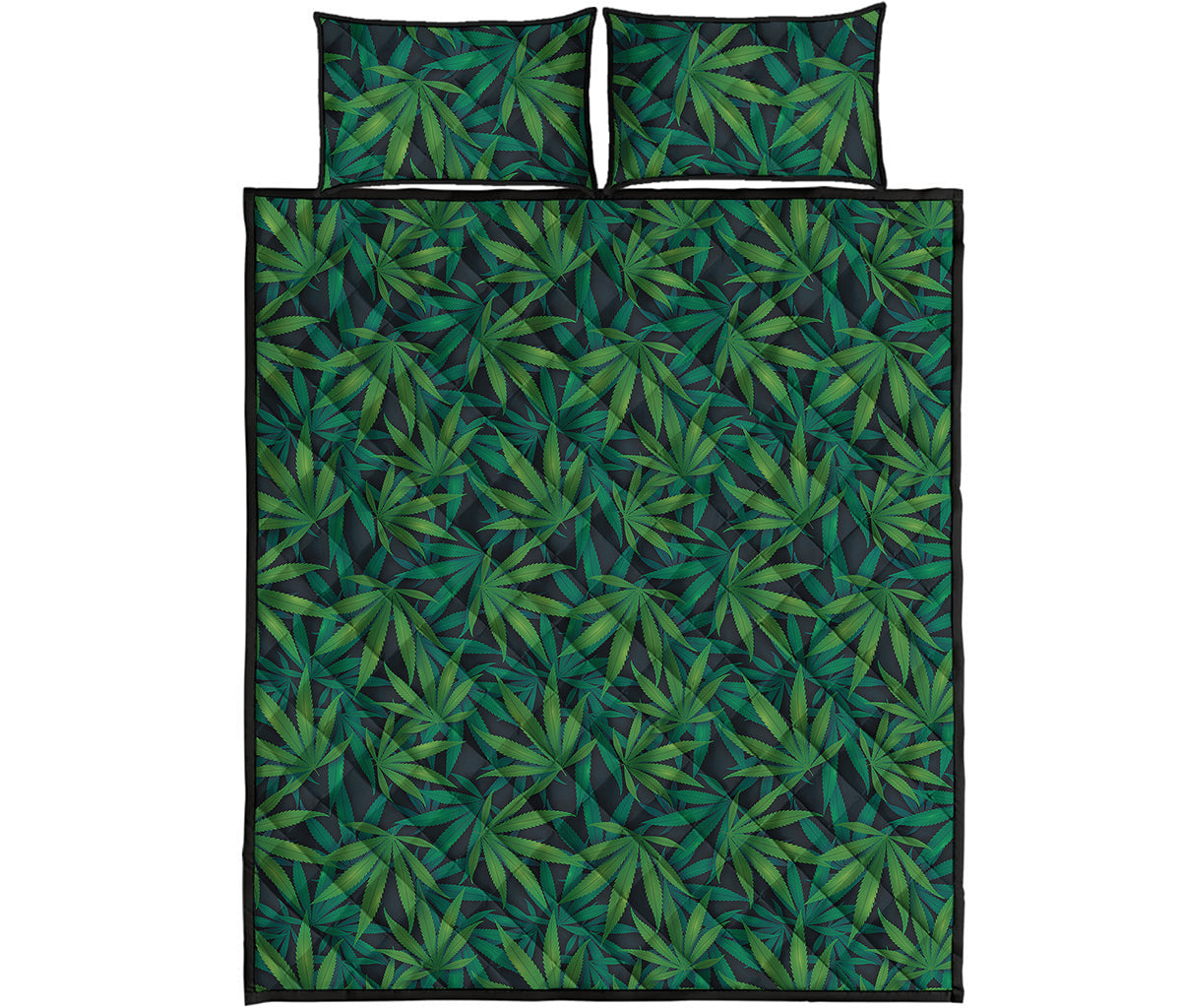 Dark Green Hemp Pattern Print Quilt Bed Set
