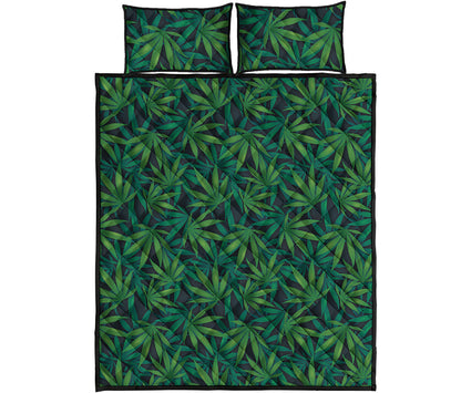 Dark Green Hemp Pattern Print Quilt Bed Set