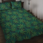 Dark Green Hemp Pattern Print Quilt Bed Set