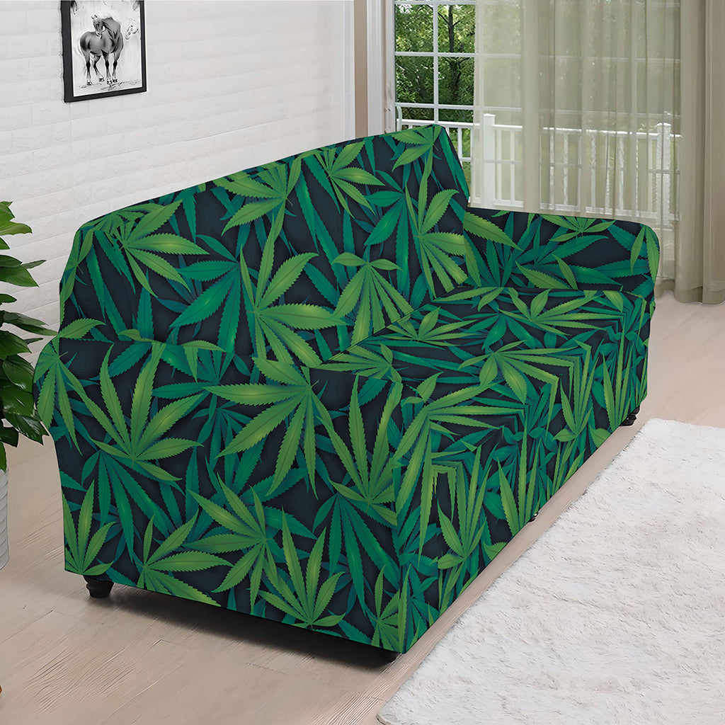 Dark Green Hemp Pattern Print Sofa Cover