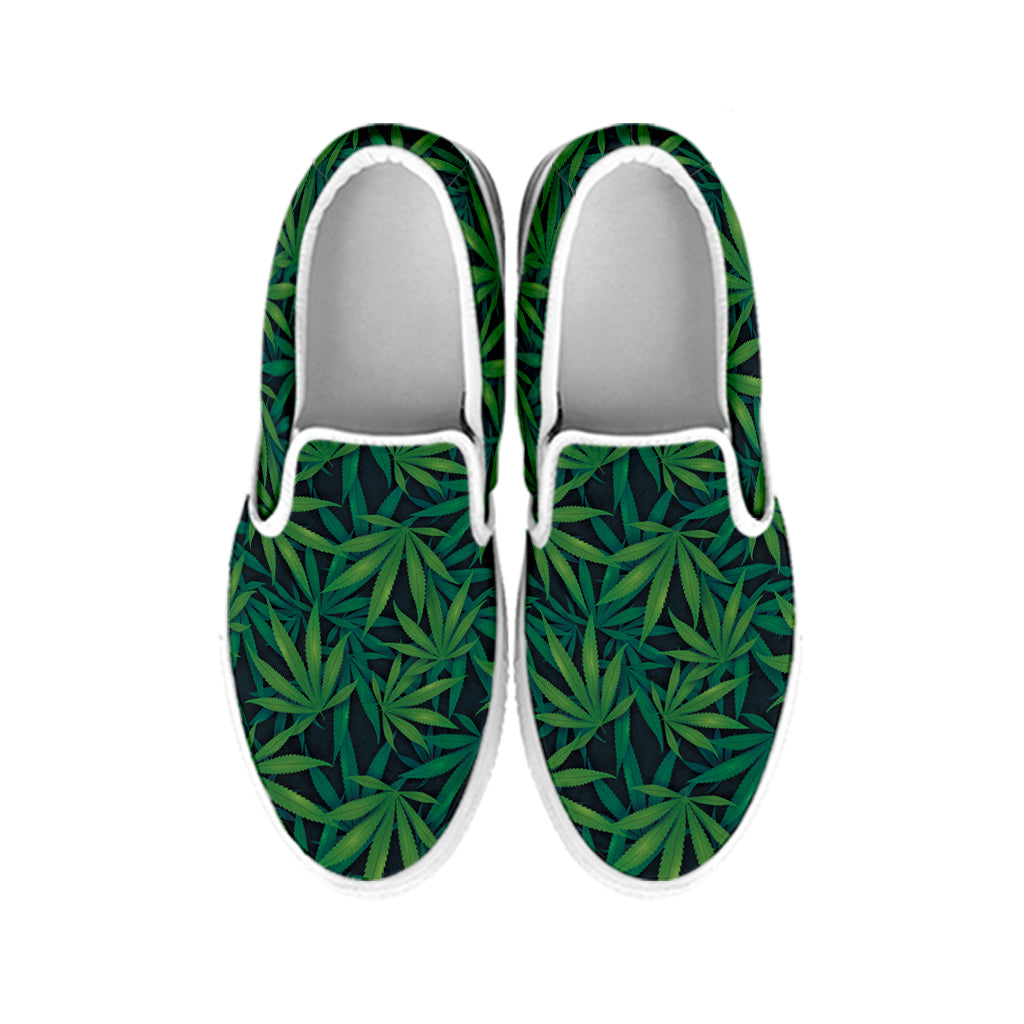 Dark Green Hemp Pattern Print White Slip On Shoes