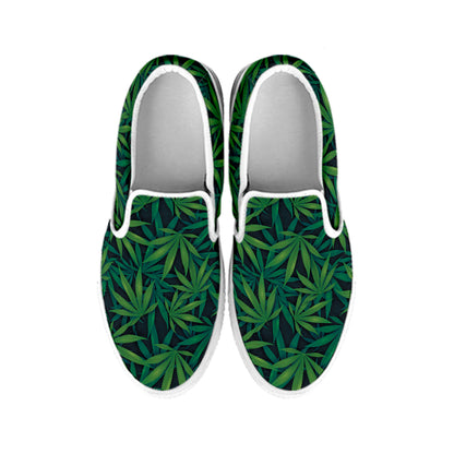 Dark Green Hemp Pattern Print White Slip On Shoes