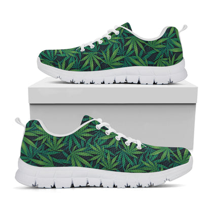 Dark Green Hemp Pattern Print White Sneakers