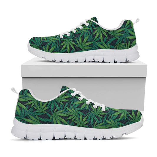 Dark Green Hemp Pattern Print White Sneakers