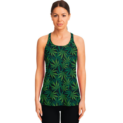 Dark Green Hemp Pattern Print Women's Racerback Tank Top