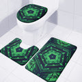 Dark Green Kaleidoscope Print 3 Piece Bath Mat Set