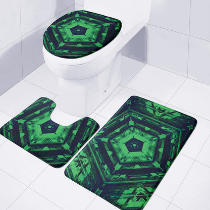 Dark Green Kaleidoscope Print 3 Piece Bath Mat Set