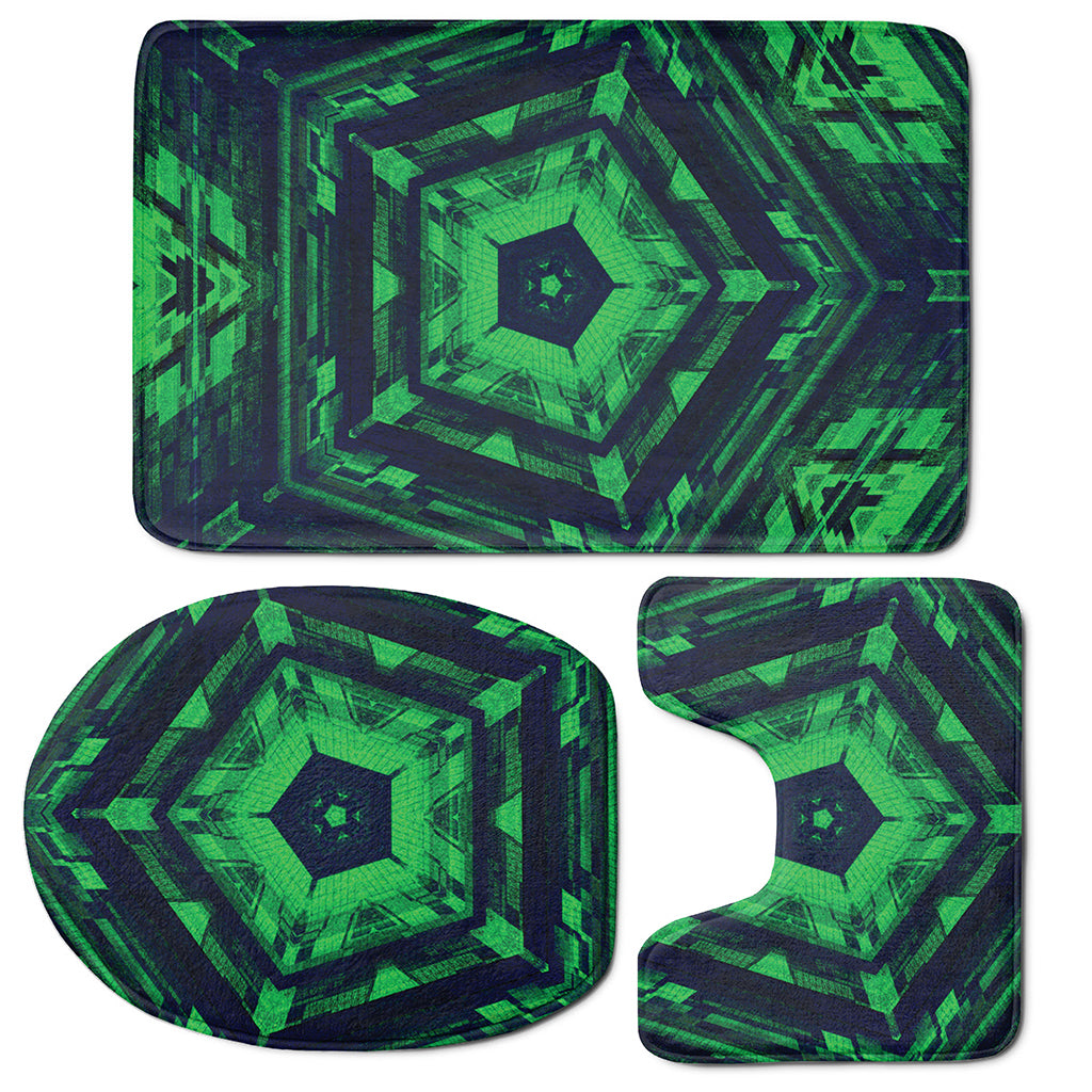 Dark Green Kaleidoscope Print 3 Piece Bath Mat Set