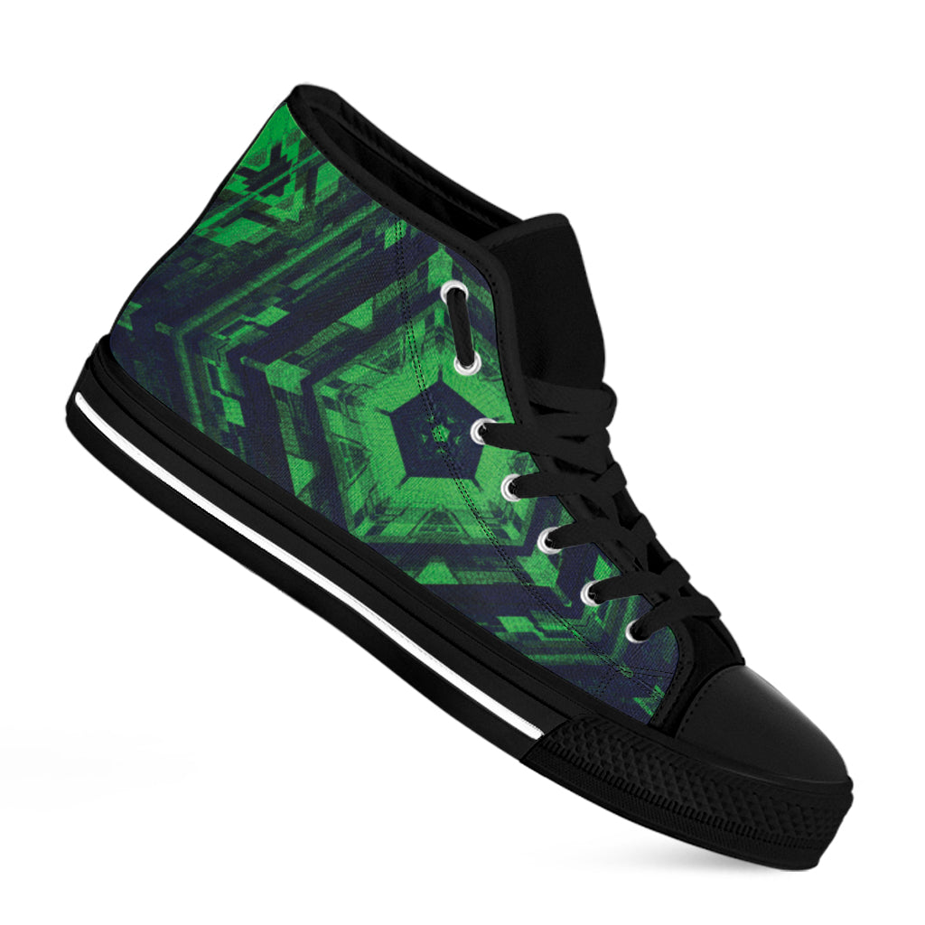 Dark Green Kaleidoscope Print Black High Top Shoes
