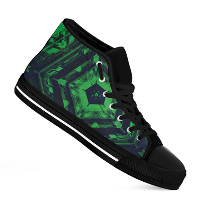 Dark Green Kaleidoscope Print Black High Top Shoes