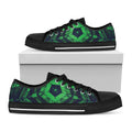 Dark Green Kaleidoscope Print Black Low Top Sneakers