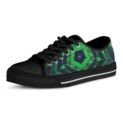 Dark Green Kaleidoscope Print Black Low Top Shoes
