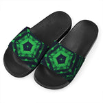 Dark Green Kaleidoscope Print Black Slide Sandals