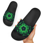 Dark Green Kaleidoscope Print Black Slide Sandals