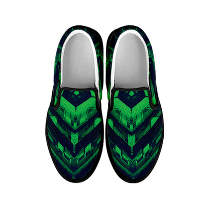 Dark Green Kaleidoscope Print Black Slip On Shoes
