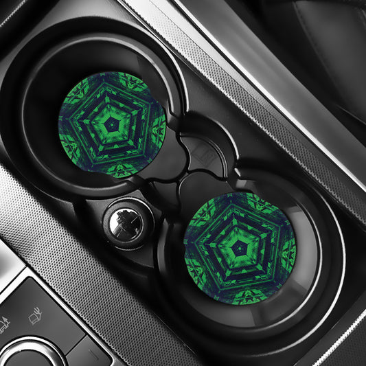 Dark Green Kaleidoscope Print Car Coasters