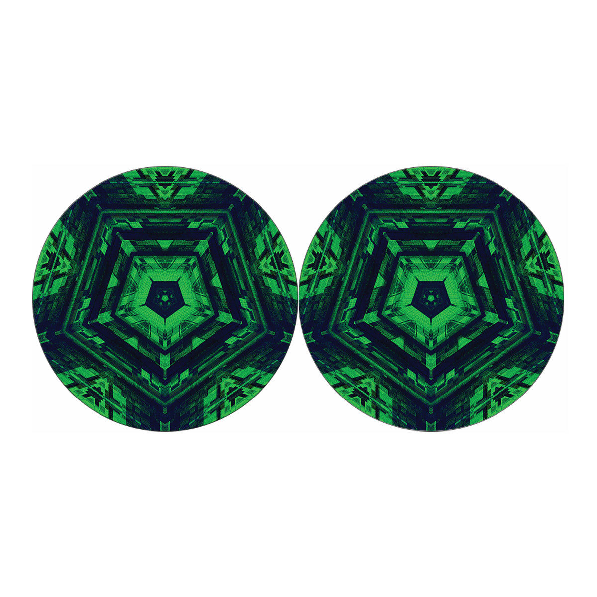 Dark Green Kaleidoscope Print Car Coasters