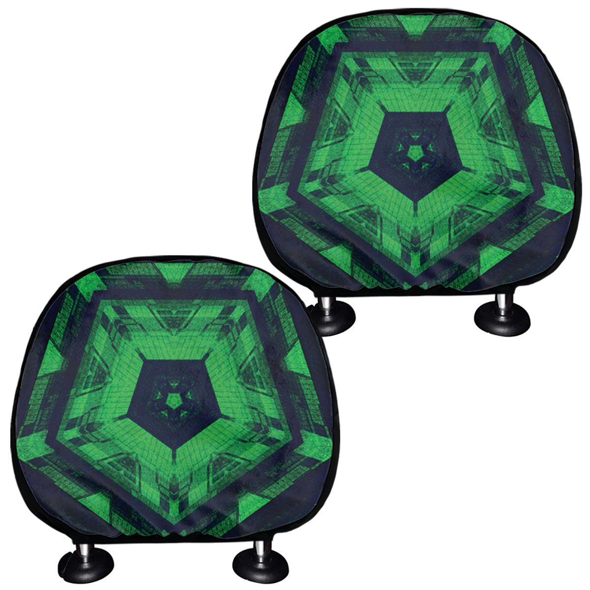 Dark Green Kaleidoscope Print Car Headrest Covers