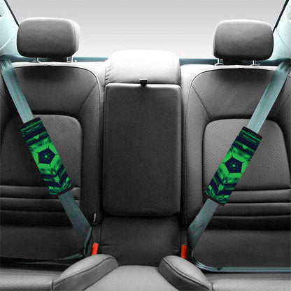 Dark Green Kaleidoscope Print Car Seat Belt Covers