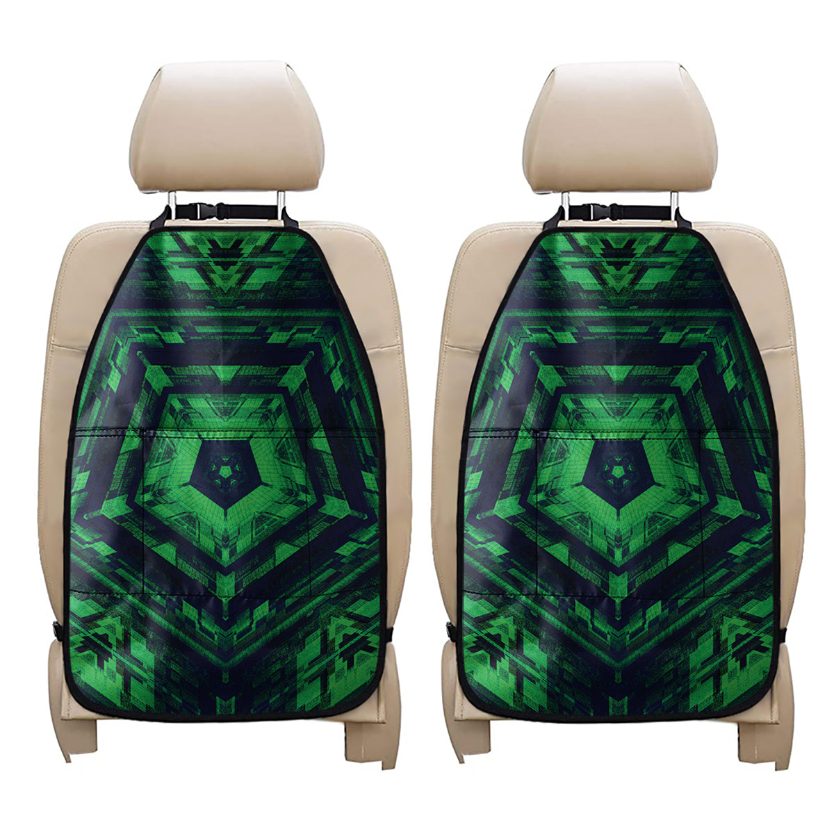 Dark Green Kaleidoscope Print Car Seat Organizers