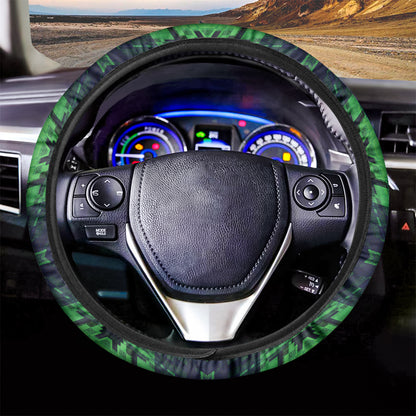 Dark Green Kaleidoscope Print Car Steering Wheel Cover