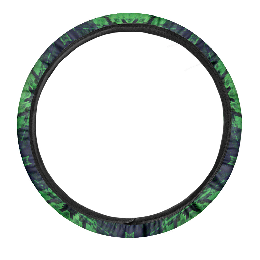 Dark Green Kaleidoscope Print Car Steering Wheel Cover