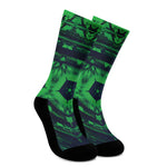 Dark Green Kaleidoscope Print Crew Socks