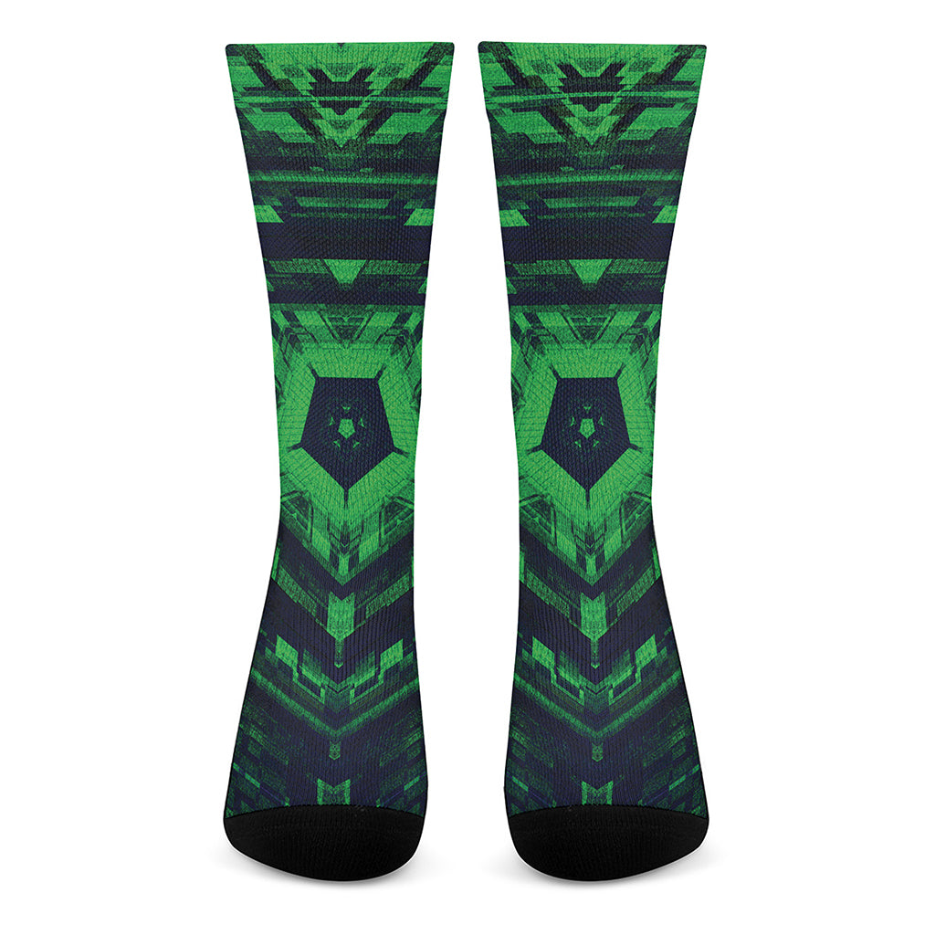 Dark Green Kaleidoscope Print Crew Socks