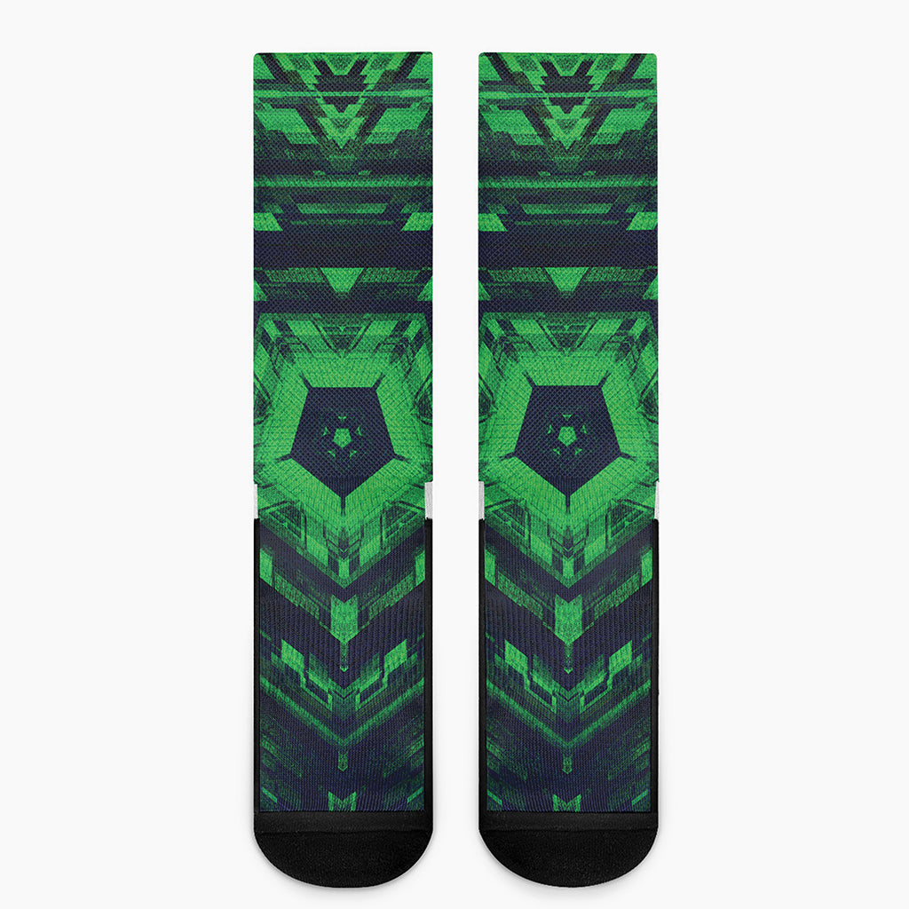 Dark Green Kaleidoscope Print Crew Socks