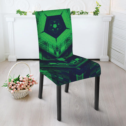 Dark Green Kaleidoscope Print Dining Chair Slipcover