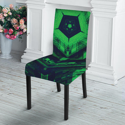 Dark Green Kaleidoscope Print Dining Chair Slipcover